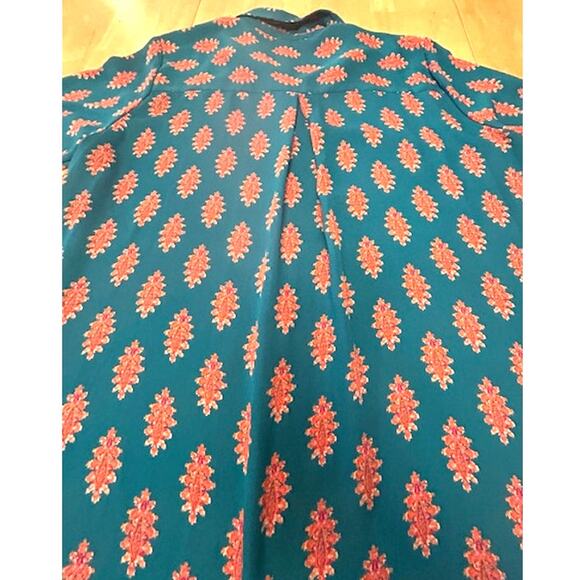 Rose + Olive Blue and Orange Boho Flowy Button Up Womens Shirt Slze XL - Picture 10 of 10